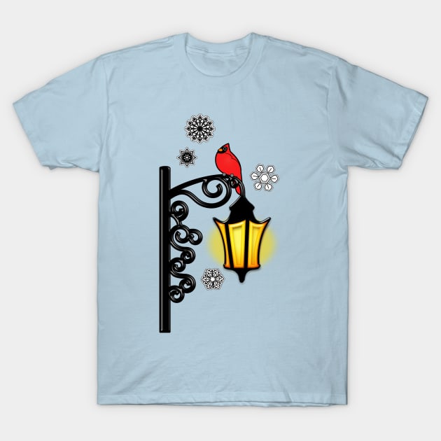 Winter Wonderland Cardinal on Lamp Post T-Shirt by PenguinCornerStore